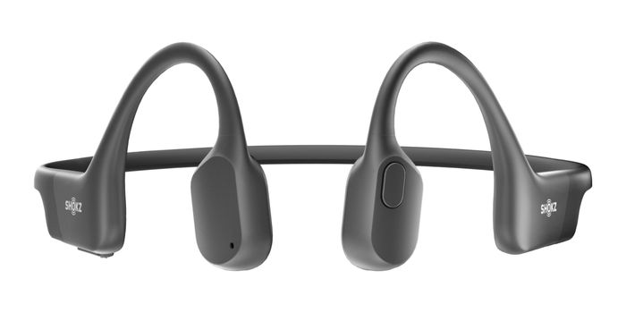 Photo of Shokz OpenRun headphones. The sound conductive parts are at both ends of the flexible structure.